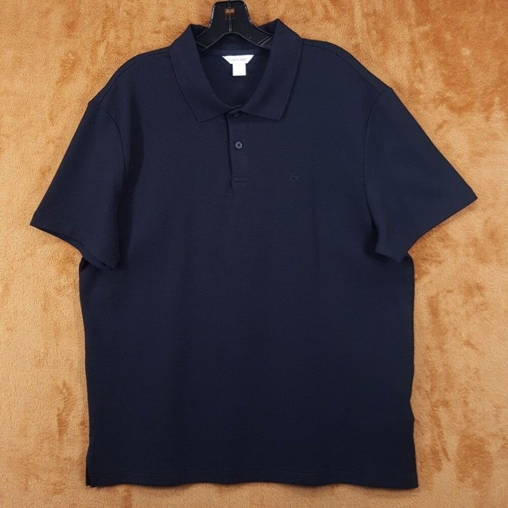 CALVIN KLEIN Polo Shirt Mens Large Black Short Sleeve Cotton Blend Logo